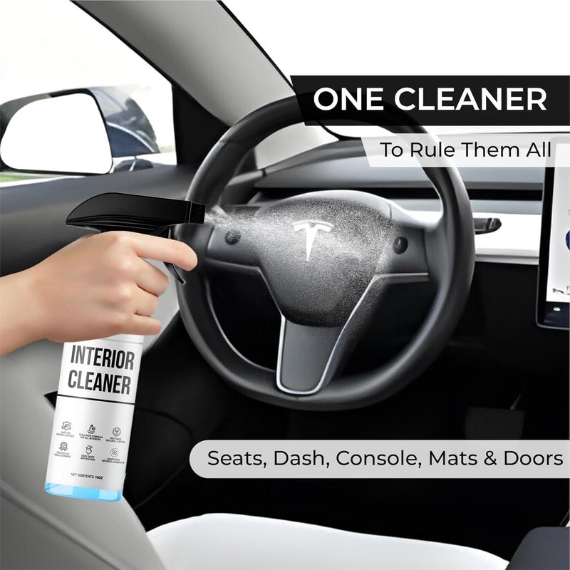 Teslux Interior Cleaner For Tesla White & Black Vegan Leather - Stain Remover - Solution for Complete Interior Cleaning - Ideal for Seats, Doors, Console, Dash - Accessories For Tesla Model 3, Y, S, X - Image 4
